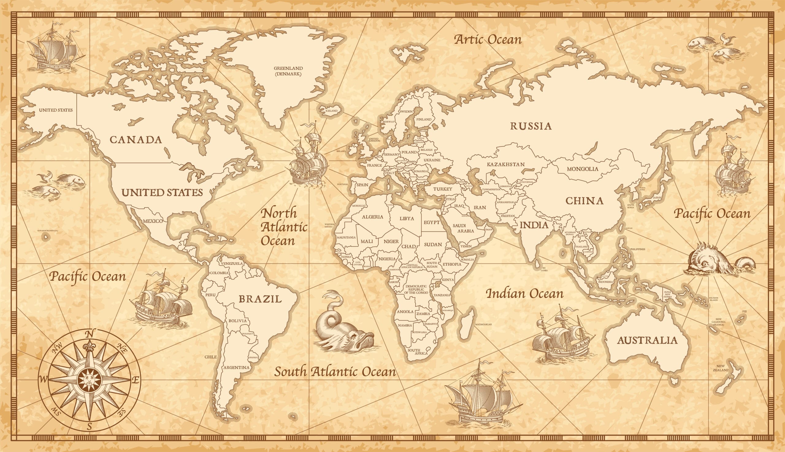 Vintage world map pinned with tobacco origins